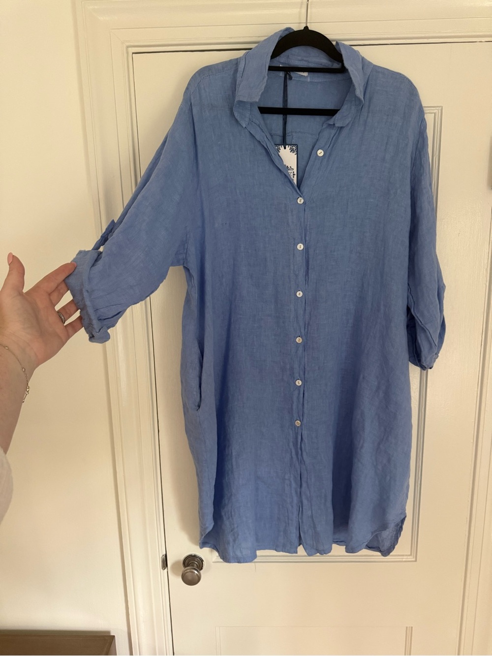 Light Blun Linen Button down Shirt dress CoverUp